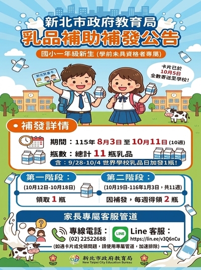 一年級新生補發鮮奶說明